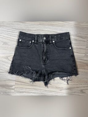 Madewell The Perfect Jean Shorts 27 Black Washed Denim Raw Hem